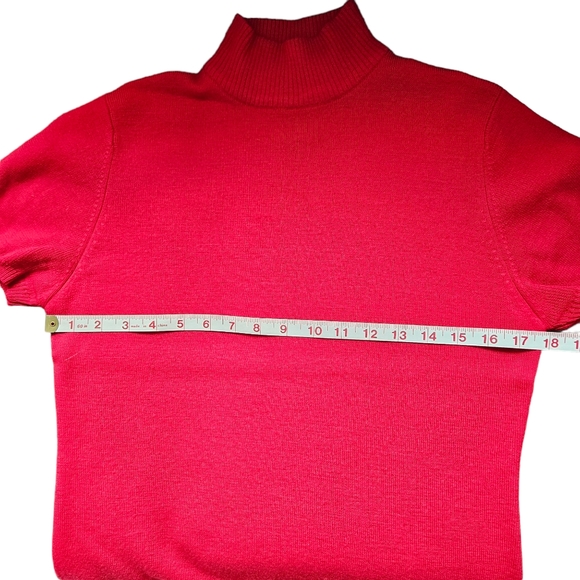 The Work Connection vintage red knit blouse sweater wool mock-neck short sleeveM - Picture 12 of 15